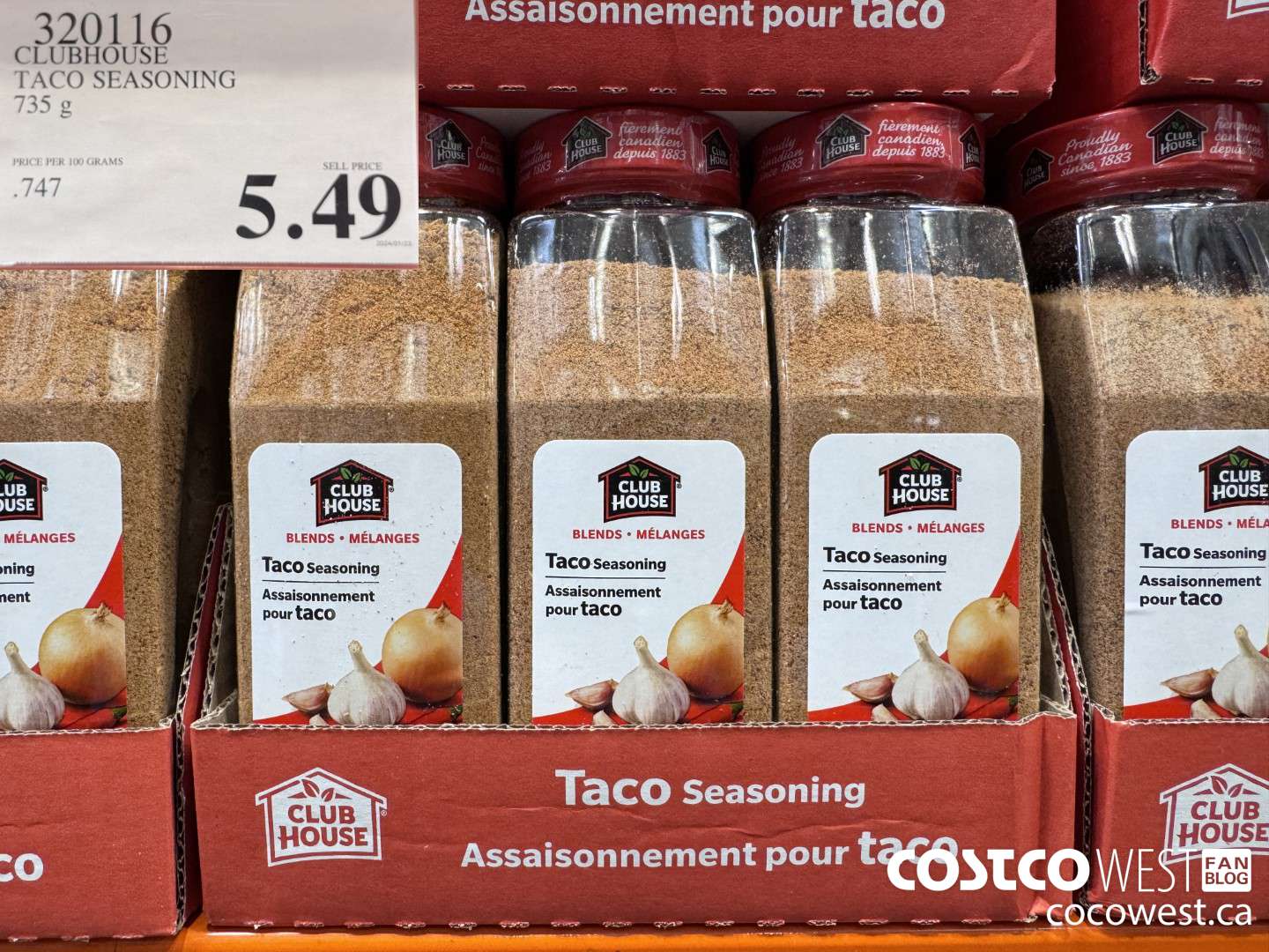 320116 CLUBHOUSE TACO SEASONING 735 g $5.49