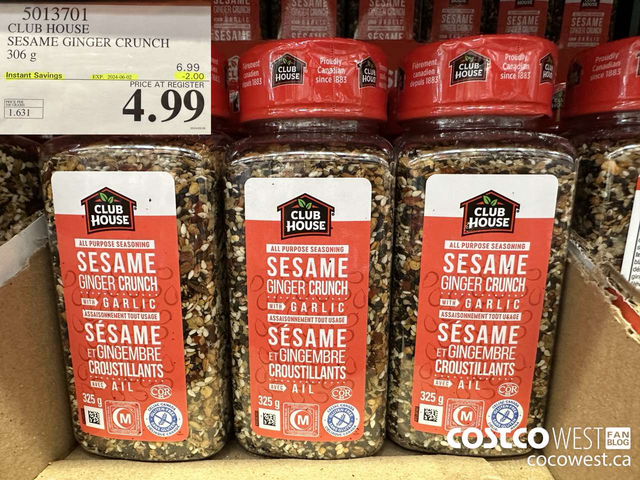 5013701 CLUB HOUSE SESAME GINGER CRUNCH 306 g ($2.00 INSTANT SAVINGS EXPIRES ON 2024-06-02) $4.99