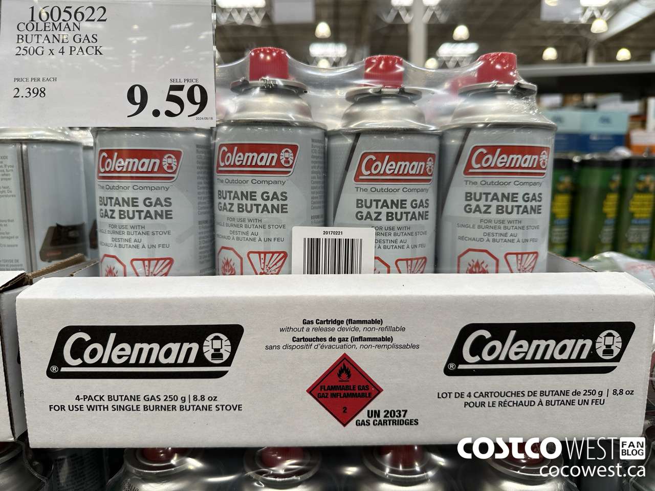 1605622 COLEMAN BUTANE GAS 250G x 4 PACK $9.59