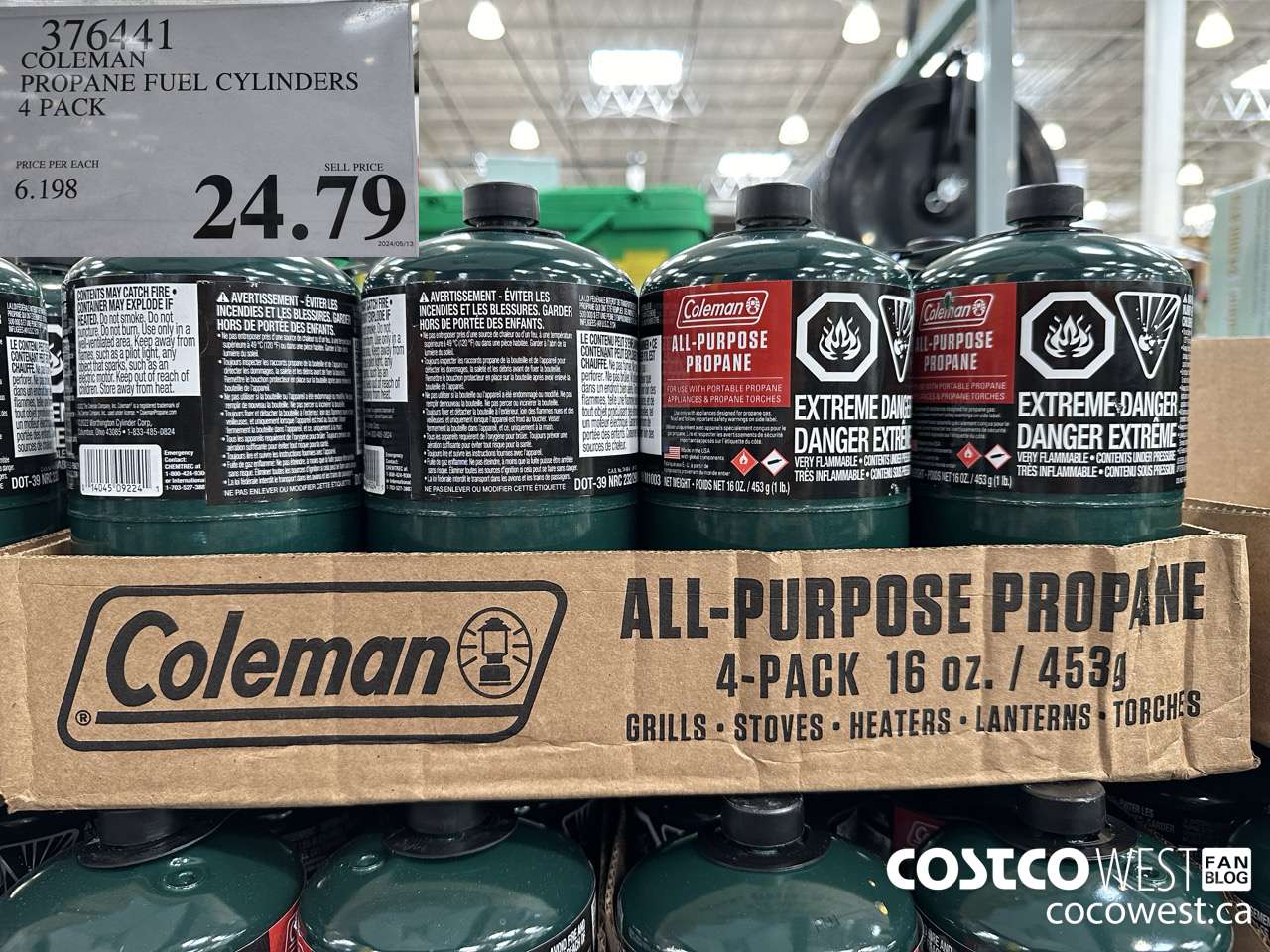 376441 COLEMAN PROPANE FUEL CYLINDERS 4 PACK $24.79