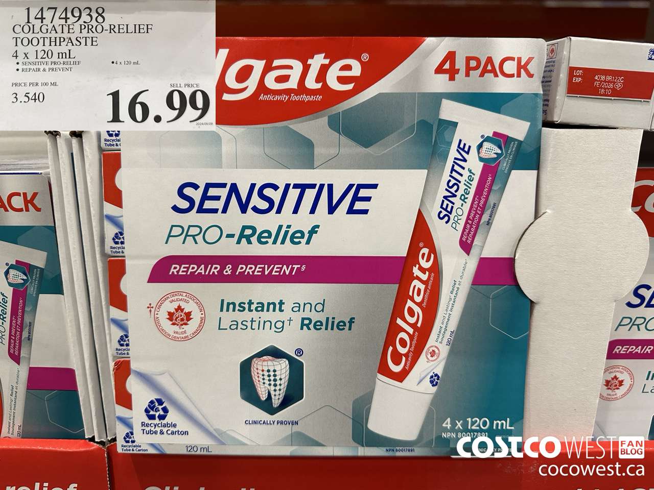 1474938 COLGATE PRO-RELIEF TOOTHPASTE 4 x 120 mL $16.99