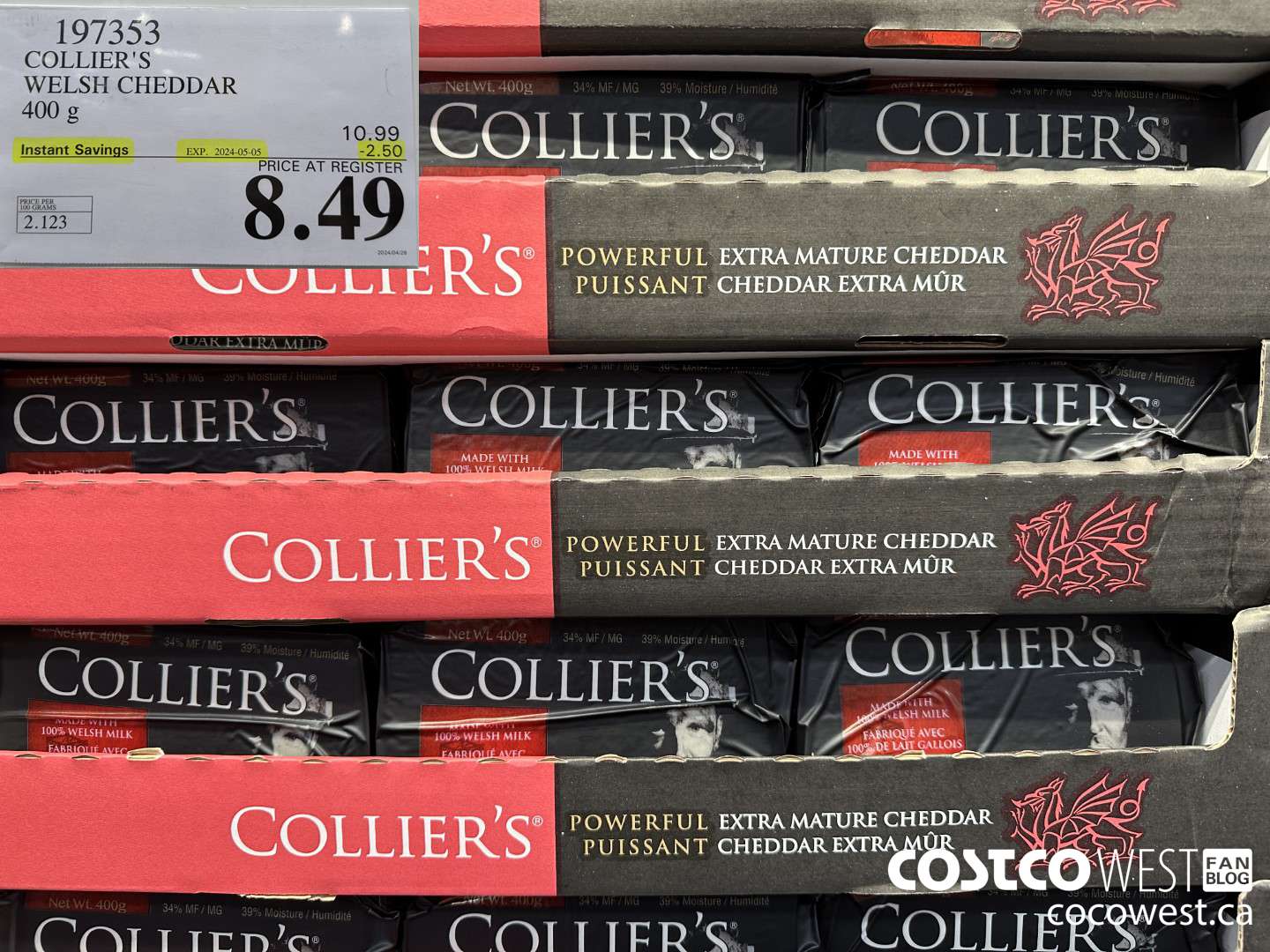 197353 COLLIER'S WELSH CHEDDAR 400 G ($2.50 INSTANT SAVINGS EXPIRES ON 2024-05-05) $8.49