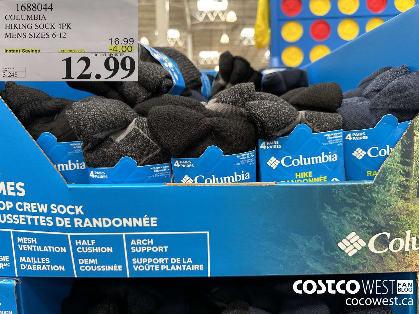 1688044 COLUMBIA HIKING SOCK 4PK MENS SIZES 6-12 ($4.00 INSTANT SAVINGS EXPIRES ON 2024-05-05) $12.99