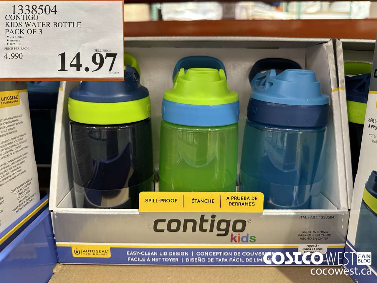 1338504 CONTIGO KIDS WATER BOTTLE PACK OF 3 $14.97
