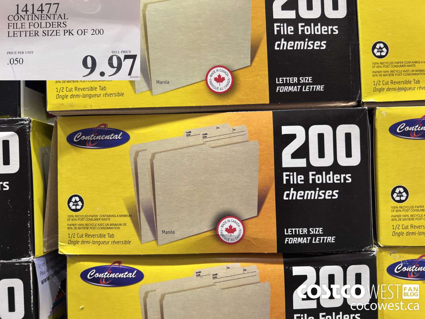 141477 CONTINENTAL FILE FOLDERS LETTER SIZE PK OF 200 $9.97