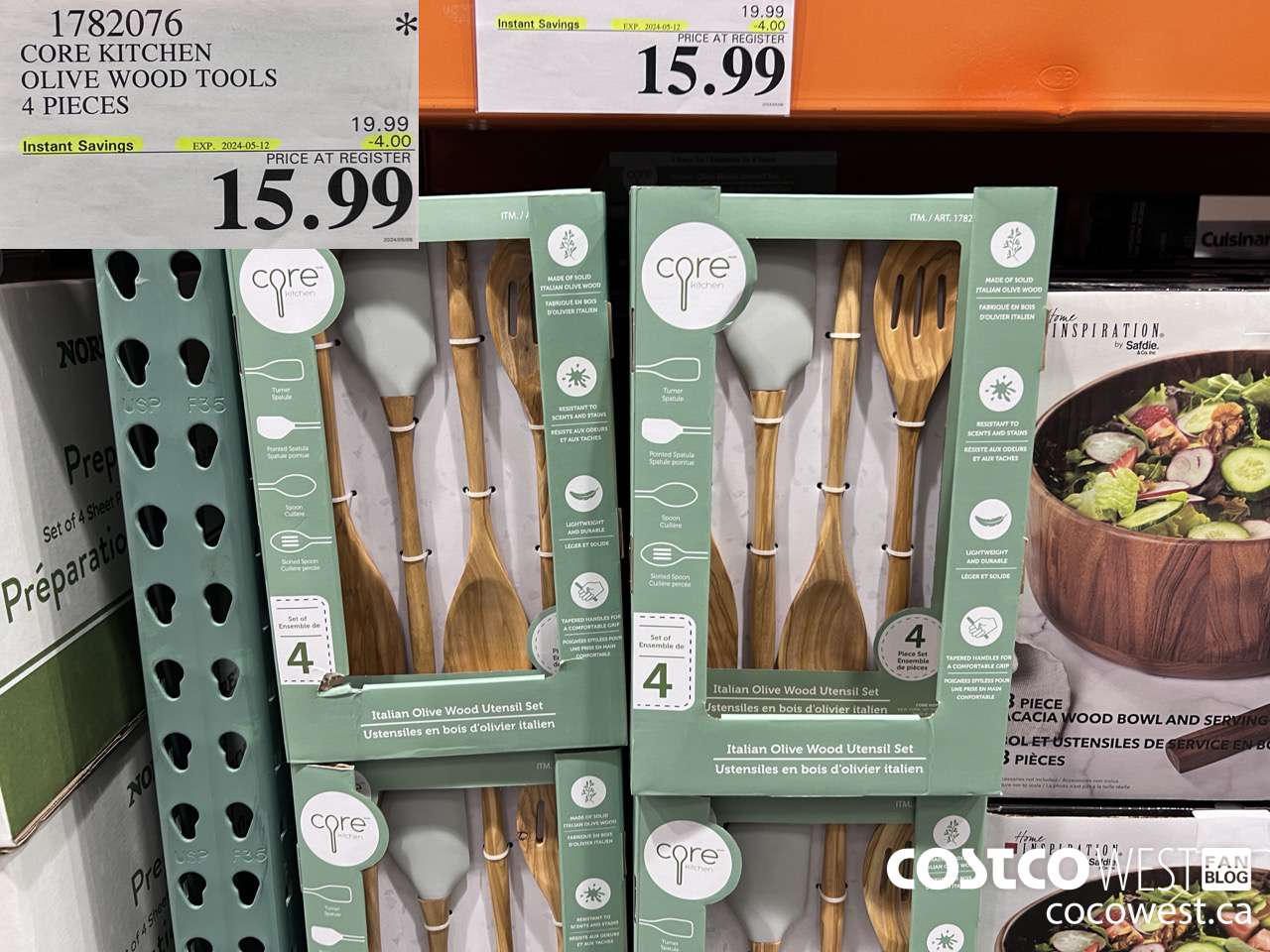 1782076 CORE KITCHEN OLIVE WOOD TOOLS 4 PIECES 8 ($4.00 INSTANT SAVINGS EXPIRES ON 2024-05-12) $15.99