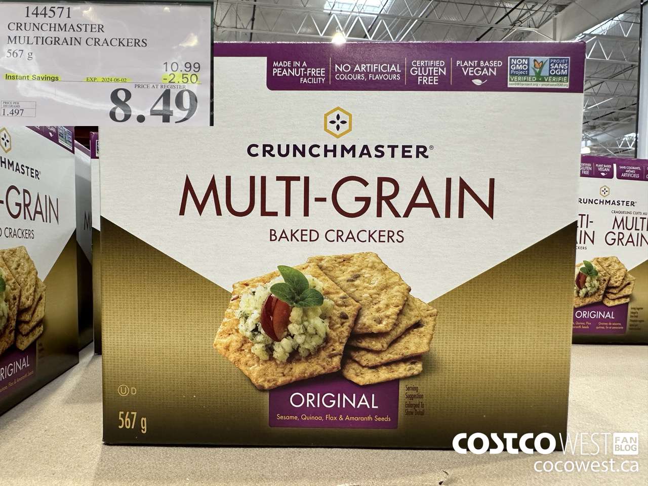 144571 CRUNCHMASTER MULTIGRAIN CRACKERS 567 G ($2.50 INSTANT SAVINGS EXPIRES ON 2024-06-02) $8.49