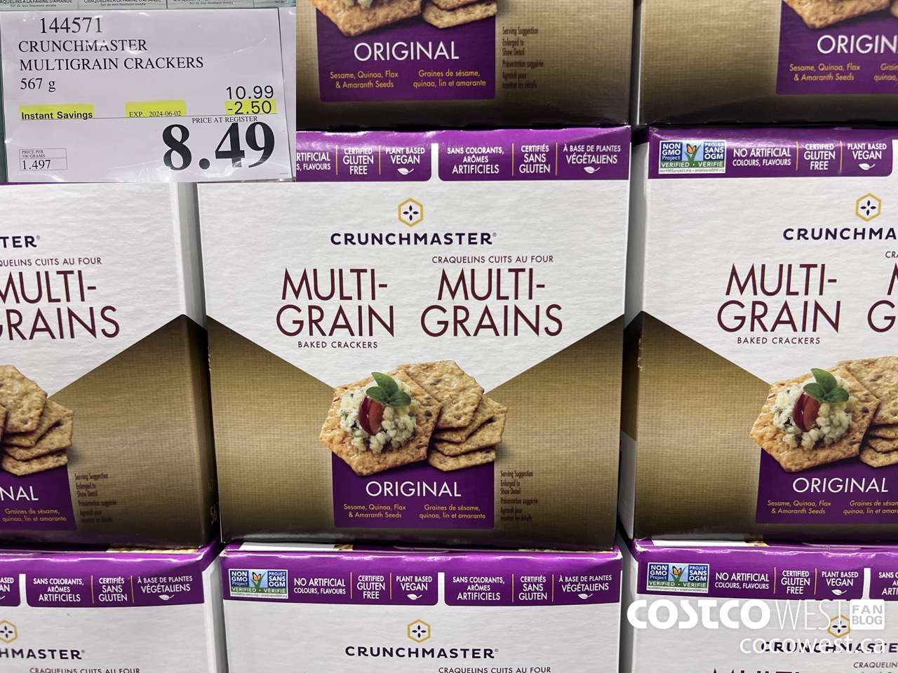 144571 CRUNCHMASTER MULTIGRAIN CRACKERS 567 G ($2.50 INSTANT SAVINGS EXPIRES ON 2024-06-02) $8.49