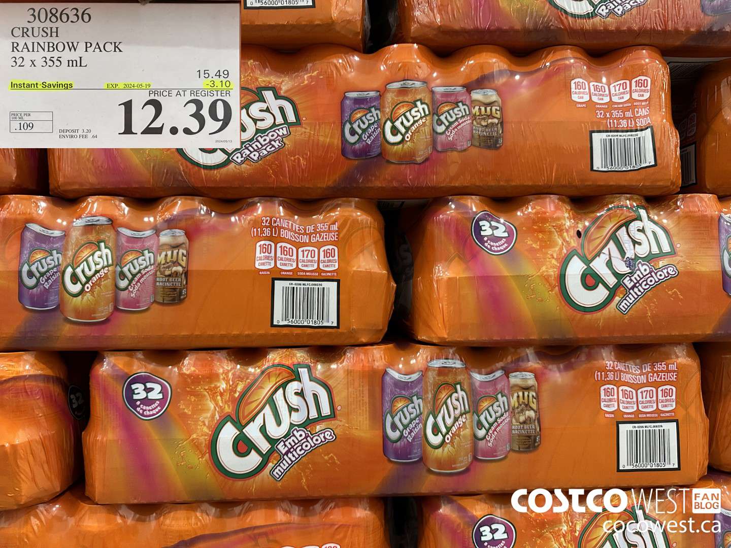 308636 CRUSH RAINBOW PACK 32 X 355 ML ($3.10 INSTANT SAVINGS EXPIRES ON 2024-05-19) $12.39