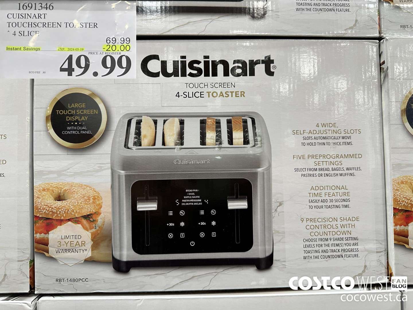 1691346 CUSINART TOUCHSCREEN TOASTER 4 SLICE ($20.00 INSTANT SAVINGS EXPIRES ON 2024-05-19) $49.99