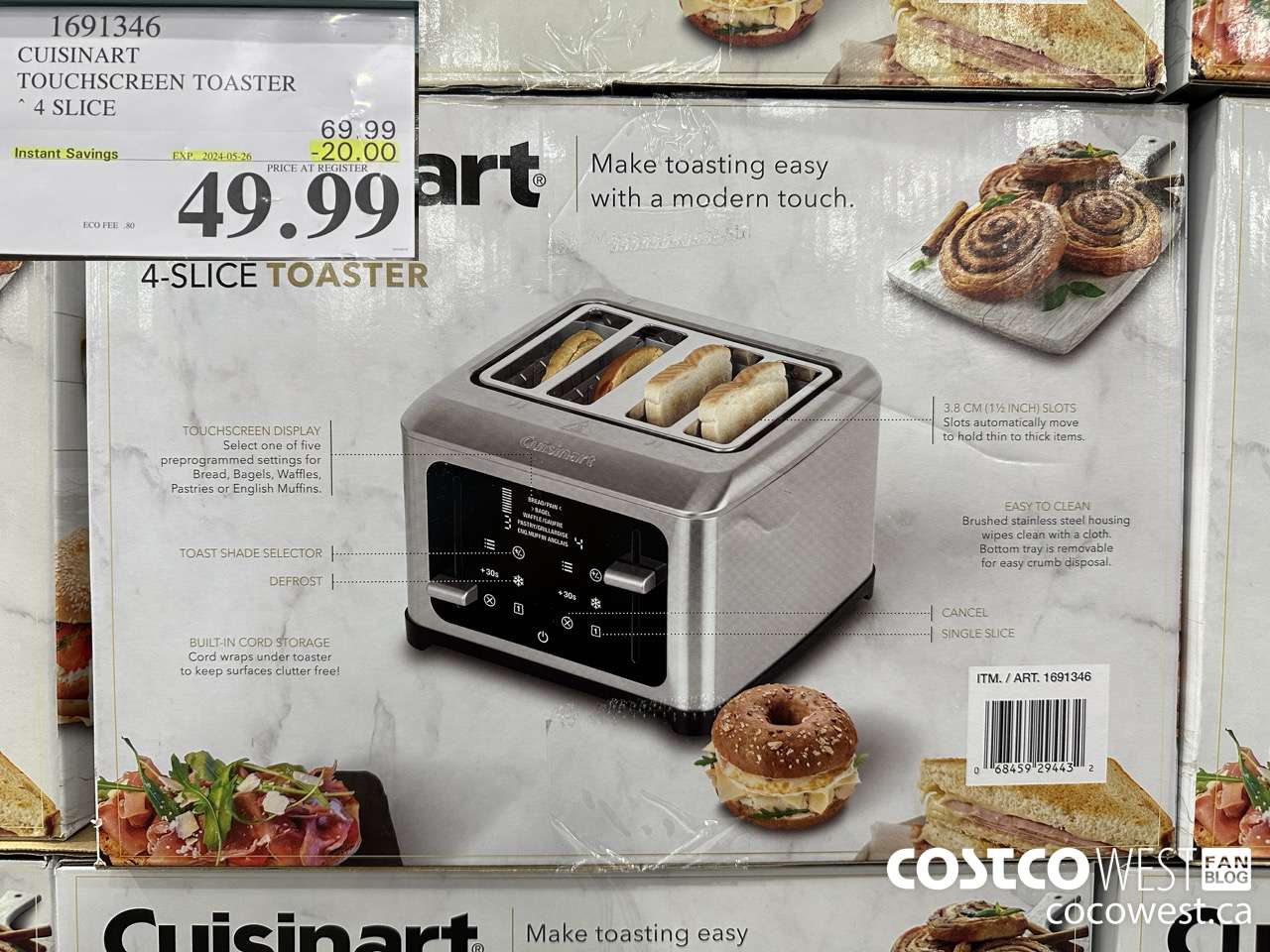 1691346 CUSINART TOUCHSCREEN TOASTER 4 SLICE ($20.00 INSTANT SAVINGS EXPIRES ON 2024-05-26) $49.99