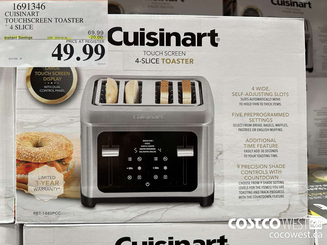 1691346 CUSINART TOUCHSCREEN TOASTER 4 SLICE ($20.00 INSTANT SAVINGS EXPIRES ON 2024-05-26) $49.99