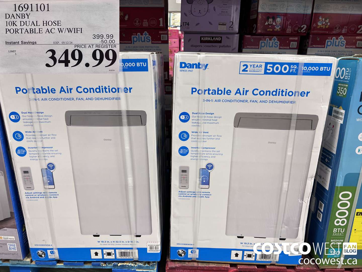 1691101 DANBY 10K DUAL HOSE PORTABLE AC W/WIFI ($50.00 INSTANT SAVINGS EXPIRES ON 2024-05-12) $349.99