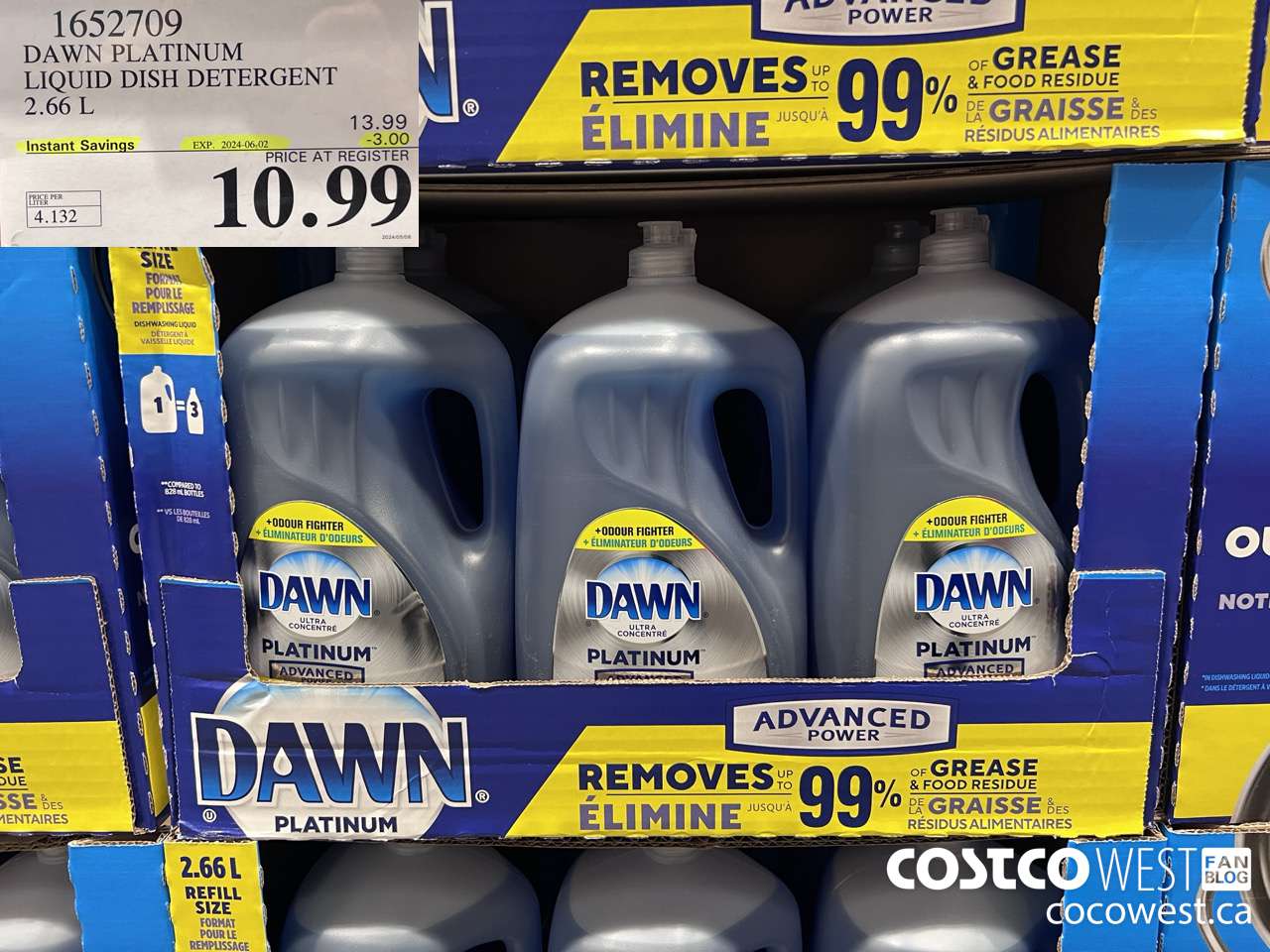 1652709 DAWN PLATINUM LIQUID DISH DETERGENT 2.66L ($3.00 INSTANT SAVINGS EXPIRES ON 2024-06-02) $10.99