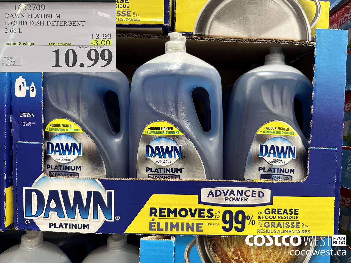 1652709 DAWN PLATINUM LIQUID DISH DETERGENT 2.66L ($3.00 INSTANT SAVINGS EXPIRES ON 2024-06-02) $10.99
