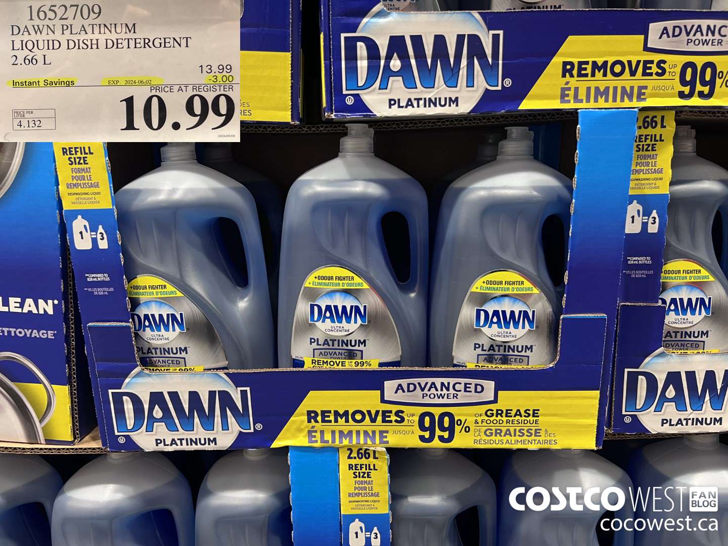 1652709 DAWN PLATINUM LIQUID DISH DETERGENT 2.66L ($3.00 INSTANT SAVINGS EXPIRES ON 2024-06-02) $10.99