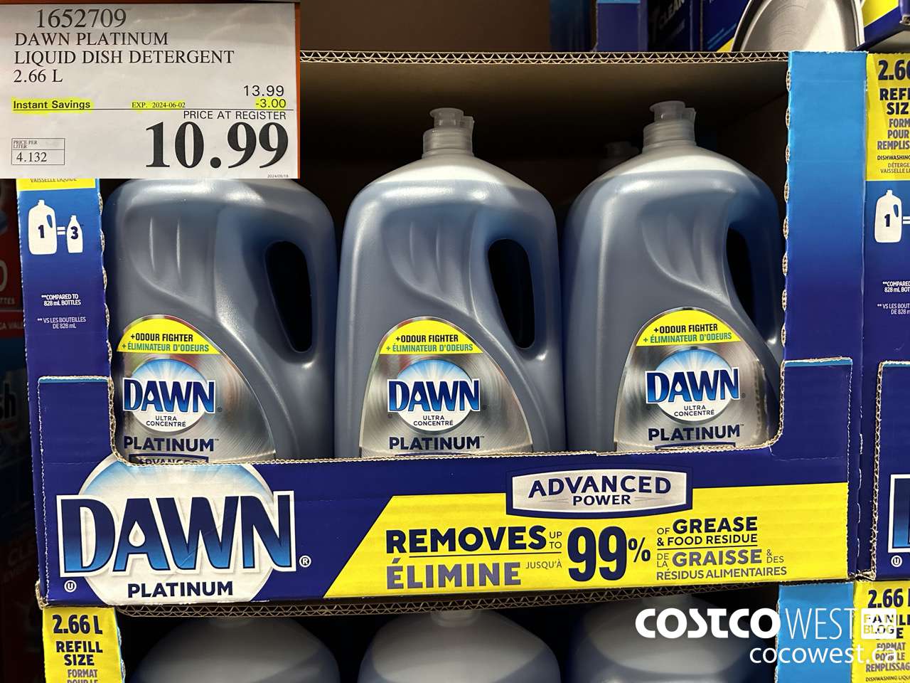 1652709 DAWN PLATINUM LIQUID DISH DETERGENT 2.66L ($3.00 INSTANT SAVINGS EXPIRES ON 2024-06-02) $10.99
