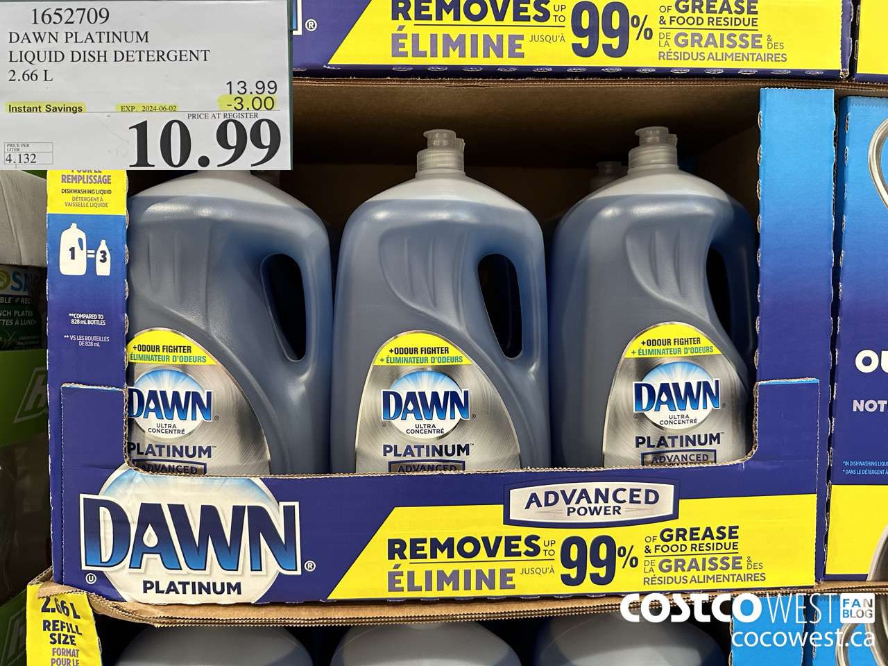 1652709 DAWN PLATINUM LIQUID DISH DETERGENT 2.66L ($3.00 INSTANT SAVINGS EXPIRES ON 2024-06-02) $10.99
