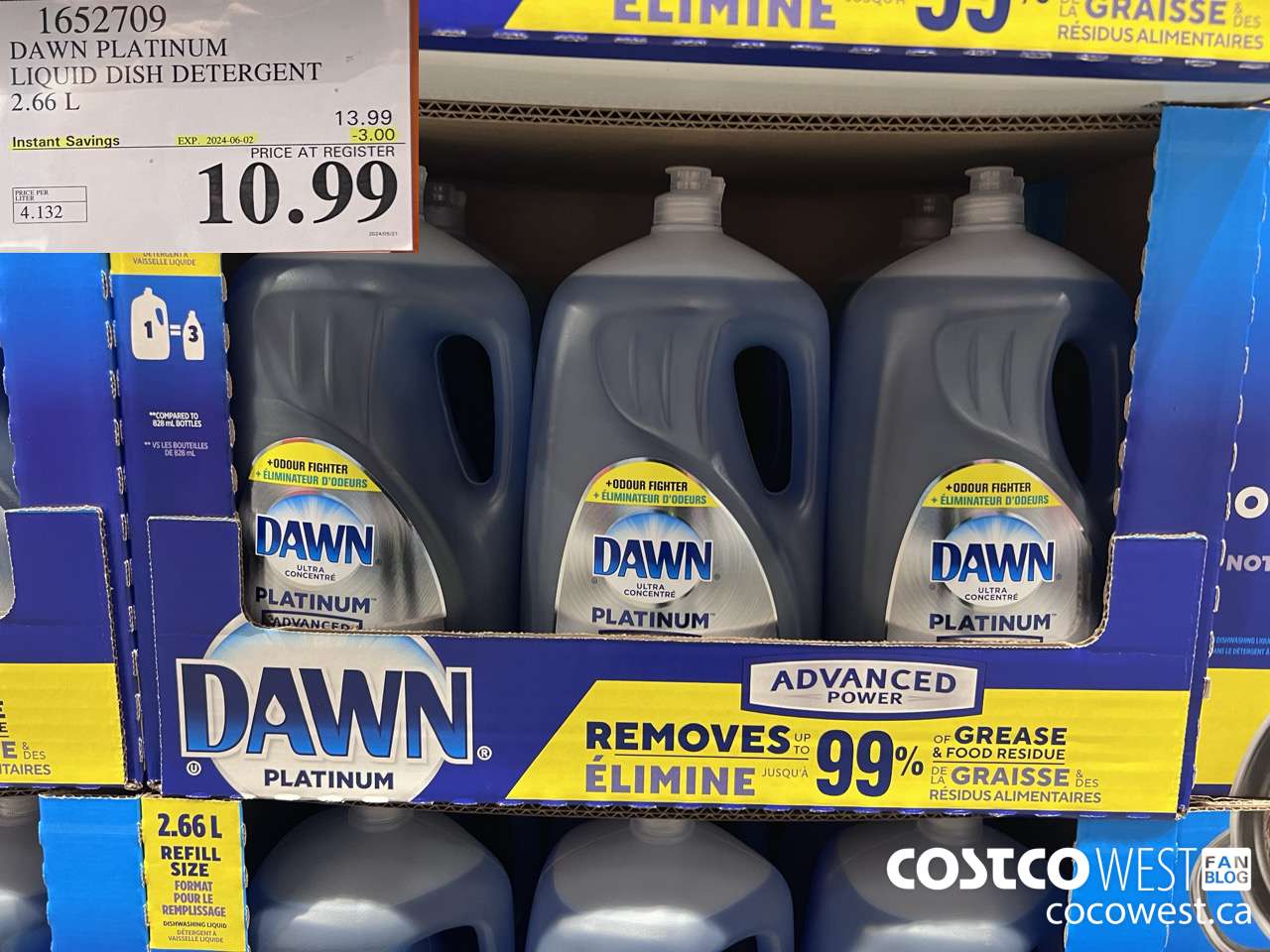 1652709 DAWN PLATINUM LIQUID DISH DETERGENT 2.66L ($3.00 INSTANT SAVINGS EXPIRES ON 2024-06-02) $10.99