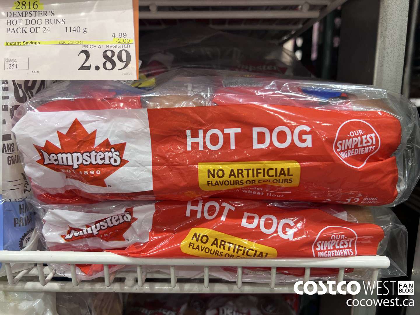 2816 DEMPSTER'S HOT DOG BUNS PACK OF 24 X 41G ($2.00 INSTANT SAVINGS EXPIRES ON 2023-05-26) $2.89
