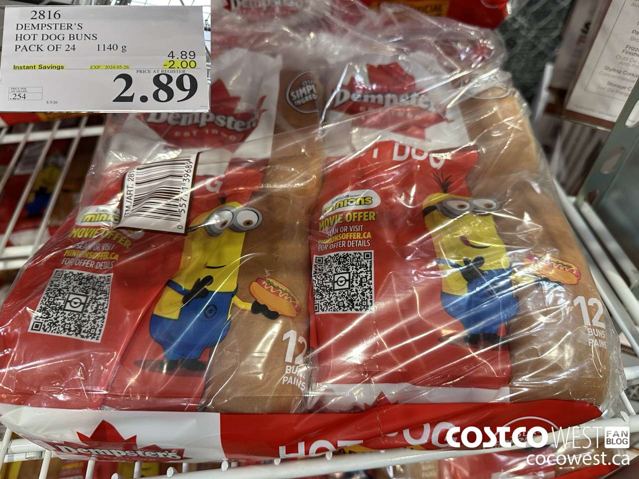 2816 DEMPSTER'S HOT DOG BUNS PACK OF 24 X 41G ($2.00 INSTANT SAVINGS EXPIRES ON 2024-05-26) $2.89