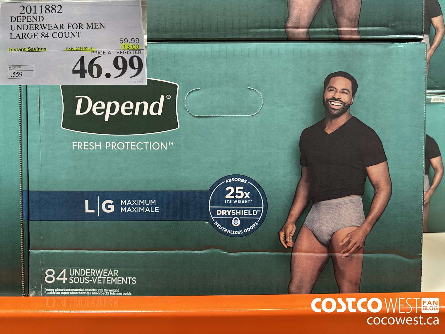 2011882 DEPEND UNDERWEAR FOR MEN LARGE 84 COUNT ($13.00 INSTANT SAVINGS EXPIRES ON 2024-05-05) $46.99