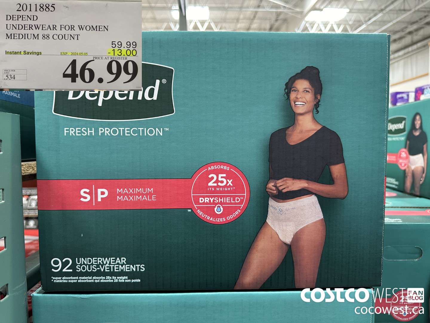 2011885 DEPEND UNDERWEAR FOR WOMEN MEDIUM 88 COUNT ($13.00 INSTANT SAVINGS EXPIRES ON 2024-05-05) $46.99