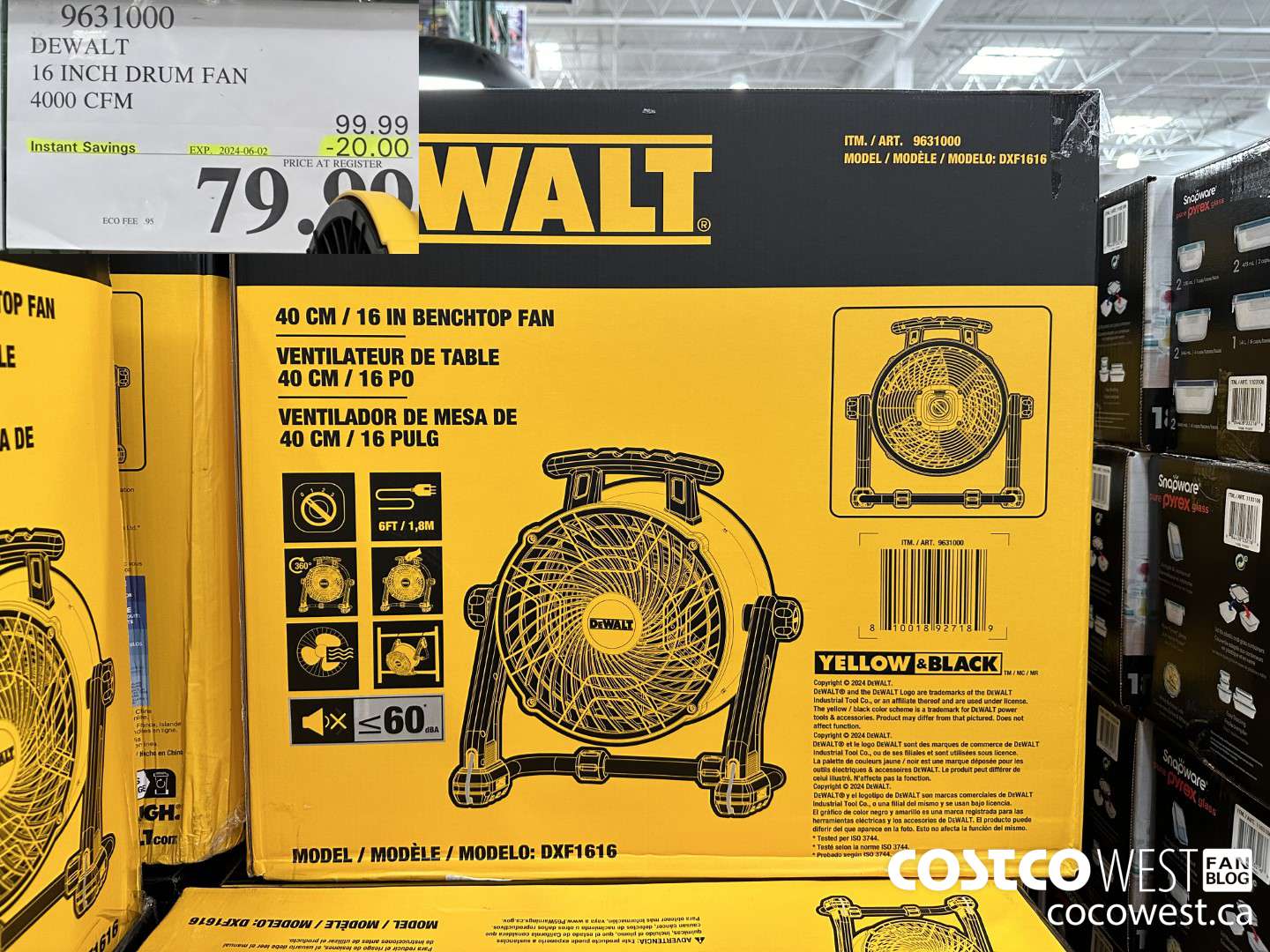 9631000 DEWALT 16 INCH DRUM FAN 4000 CFM ($20.00 INSTANT SAVINGS EXPIRES ON 2024-06-02) $79.99