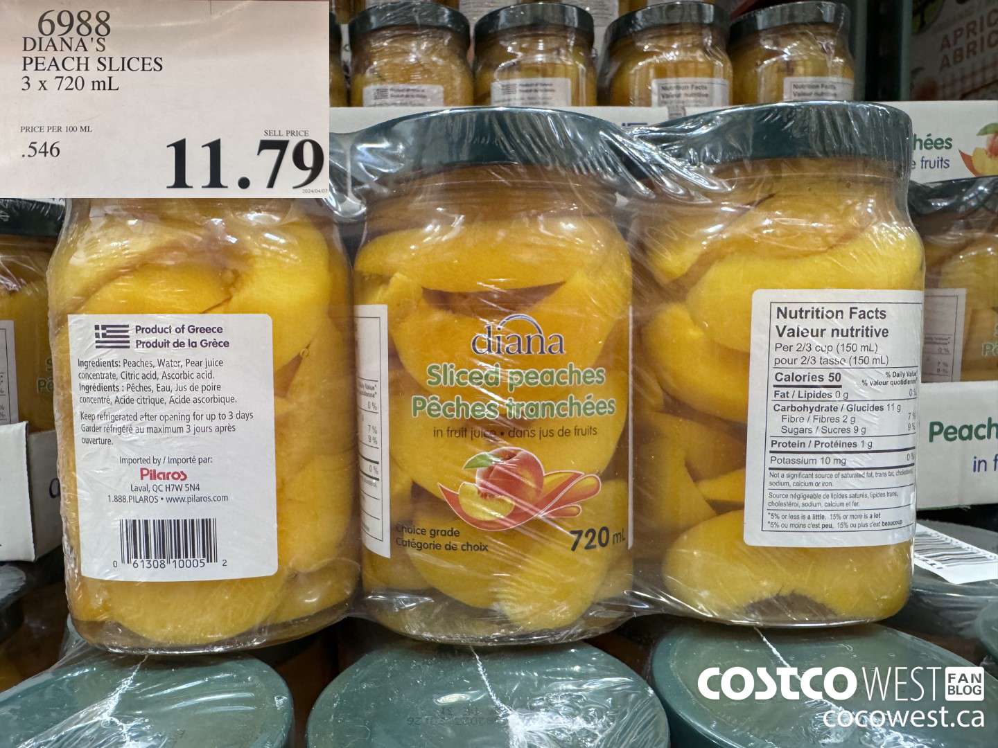 6988 DIANA'S PEACH SLICES 3 x 720 mL $11.79