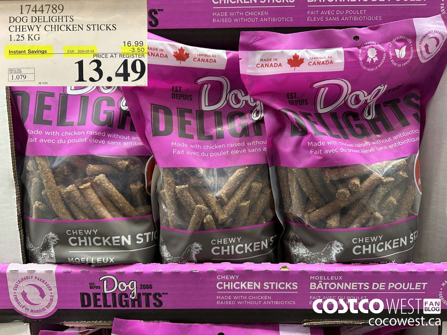 1744789 DOG DELIGHTS CHEWY CHICKEN STICKS 1.25 KG ($3.50 INSTANT SAVINGS EXPIRES ON 2024-05-05) $13.49