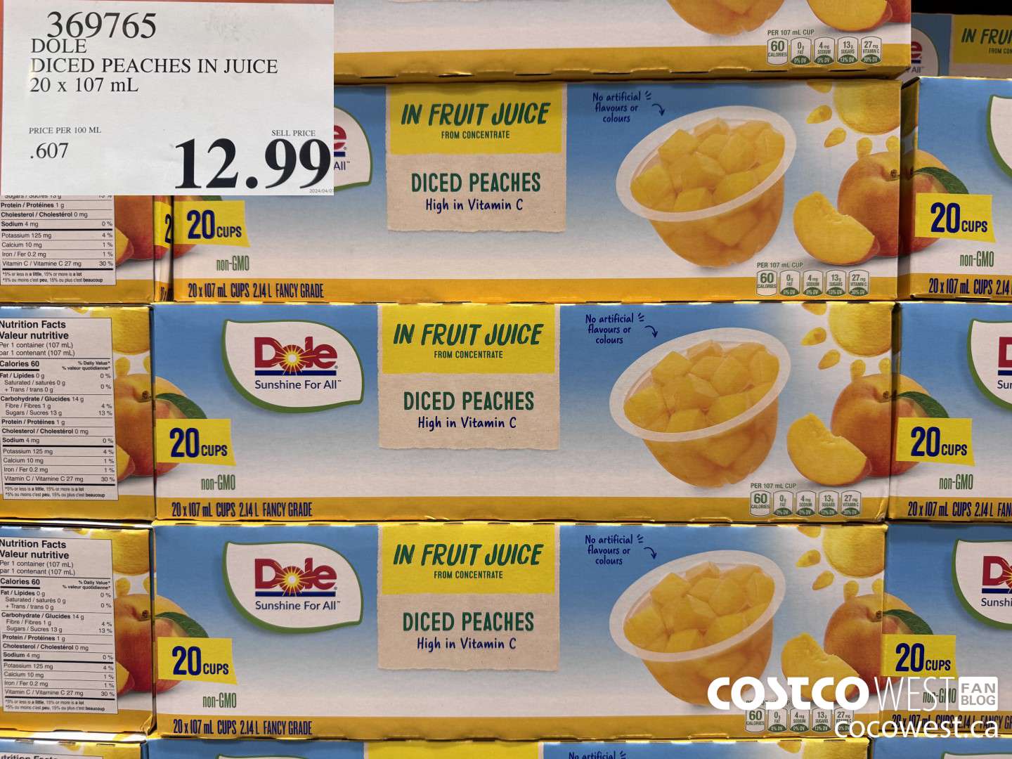 369765 DOLE DICED PEACHES IN JUICE 20 X 107ML $12.99