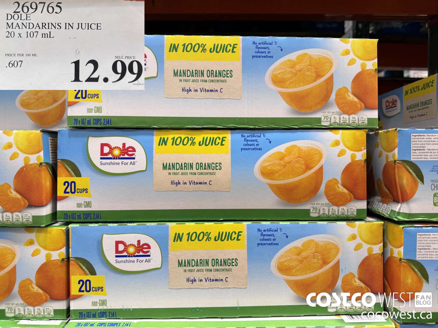 269765 DOLE MANDARINS IN JUICE 20 x 107 mL $12.99