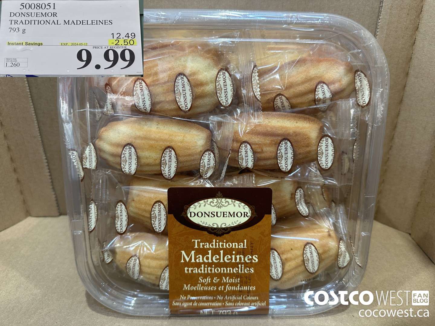 5008051 DONSUEMOR TRADITIONAL MADELEINES 794 g ($2.50 INSTANT SAVINGS EXPIRES ON 2024-05-12) $9.99