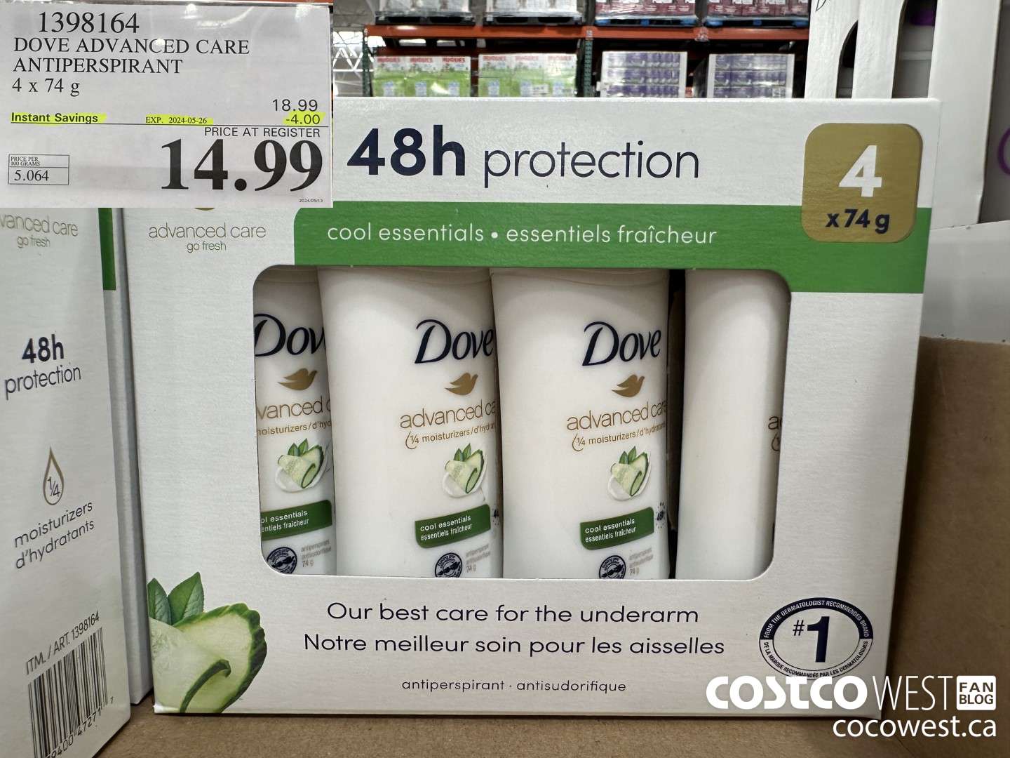 1398164 DOVE ADVANCED CARE ANTIPERSPIRANT 4x74 g ($4.00 INSTANT SAVINGS EXPIRES ON 2024-05-26) $14.99