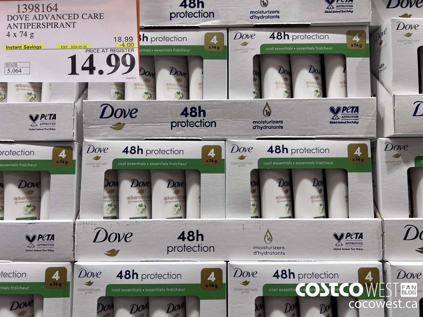 1398164 DOVE ADVANCED CARE ANTIPERSPIRANT 4x74 g ($4.00 INSTANT SAVINGS EXPIRES ON 2024-05-26) $14.99
