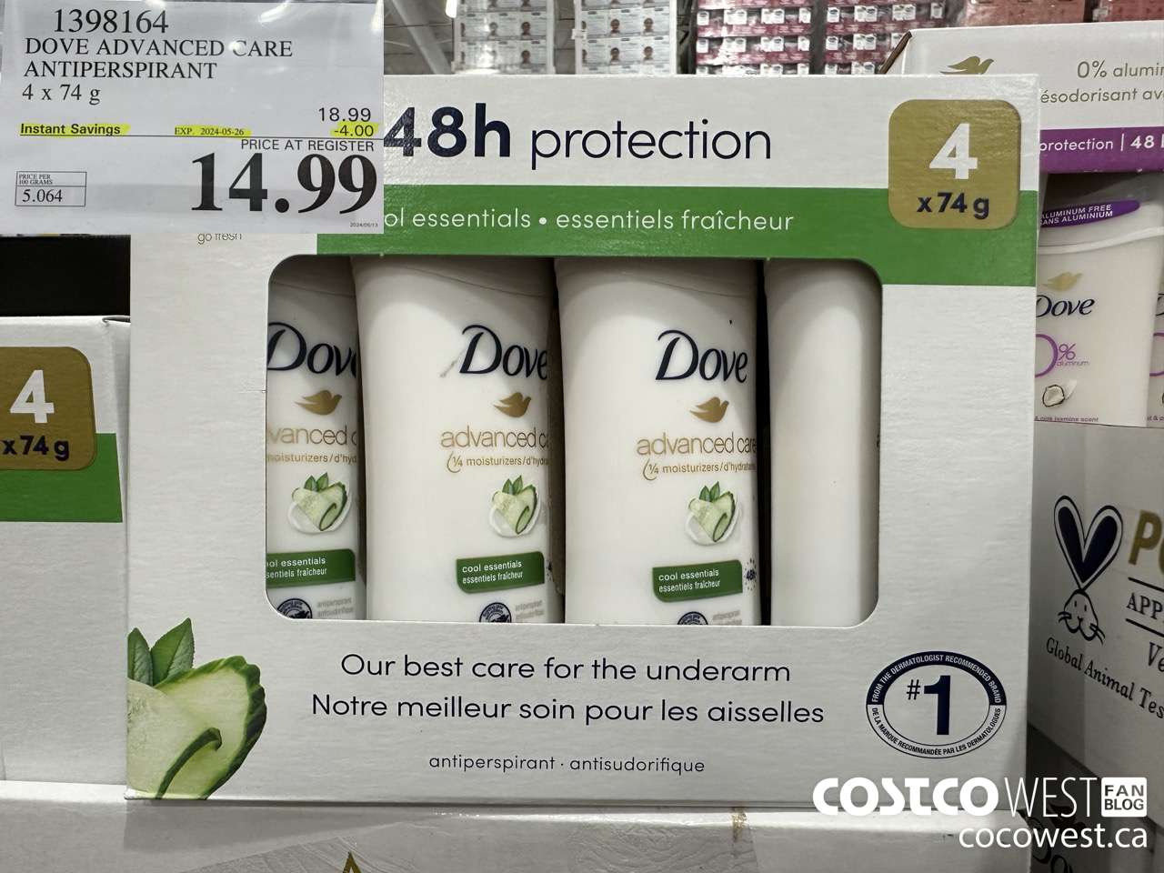 1398164 DOVE ADVANCED CARE ANTIPERSPIRANT 4x74 g ($4.00 INSTANT SAVINGS EXPIRES ON 2024-05-26) $14.99