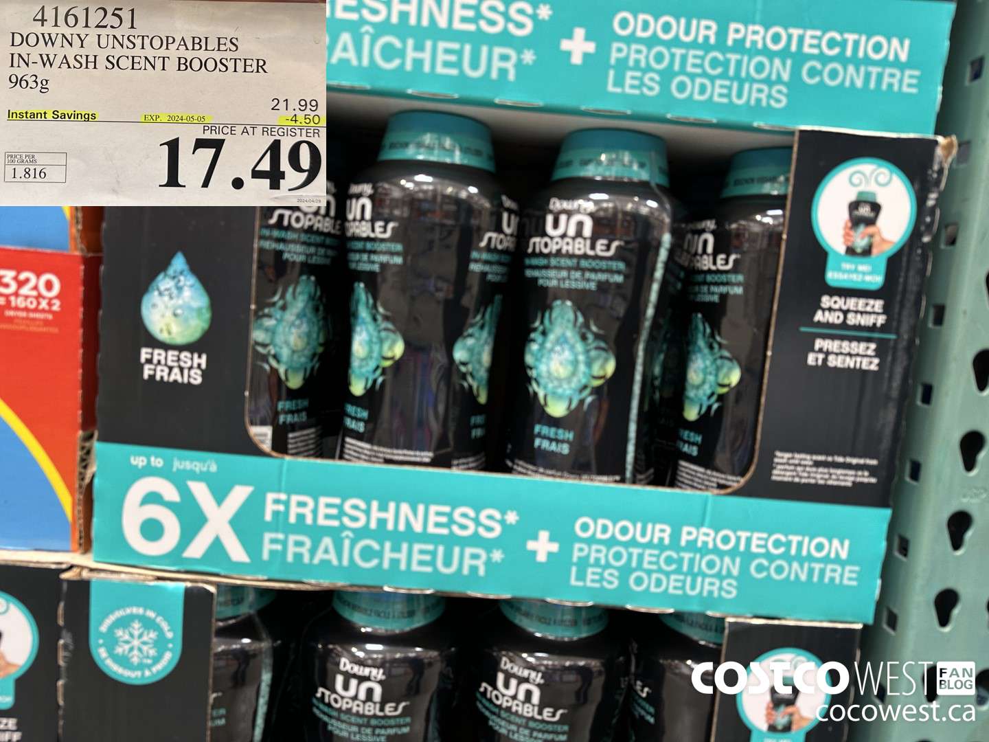 4161251 DOWNY UNSTOPABLES IN-WASH SCENT BOOSTER 963G ($4.50 INSTANT SAVINGS EXPIRES ON 2024-05-05) $17.49