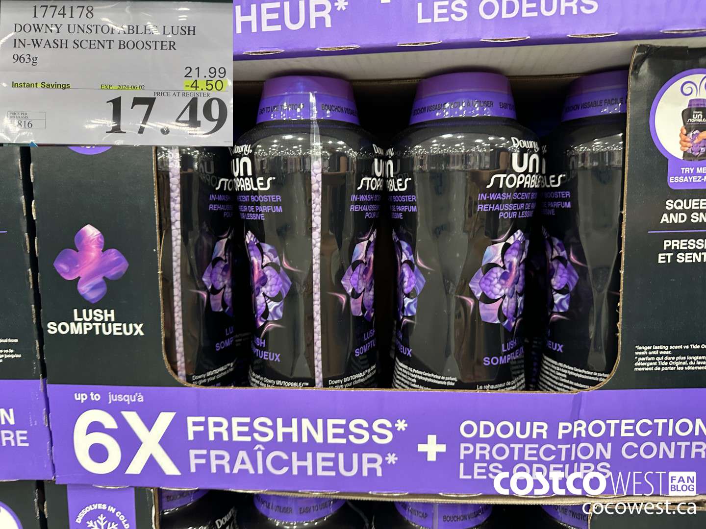 1774178 DOWNY UNSTOPABLES LUSH IN-WASH SCENT BOOSTER 963G ($4.50 INSTANT SAVINGS EXPIRES ON 2024-06-02) $17.49