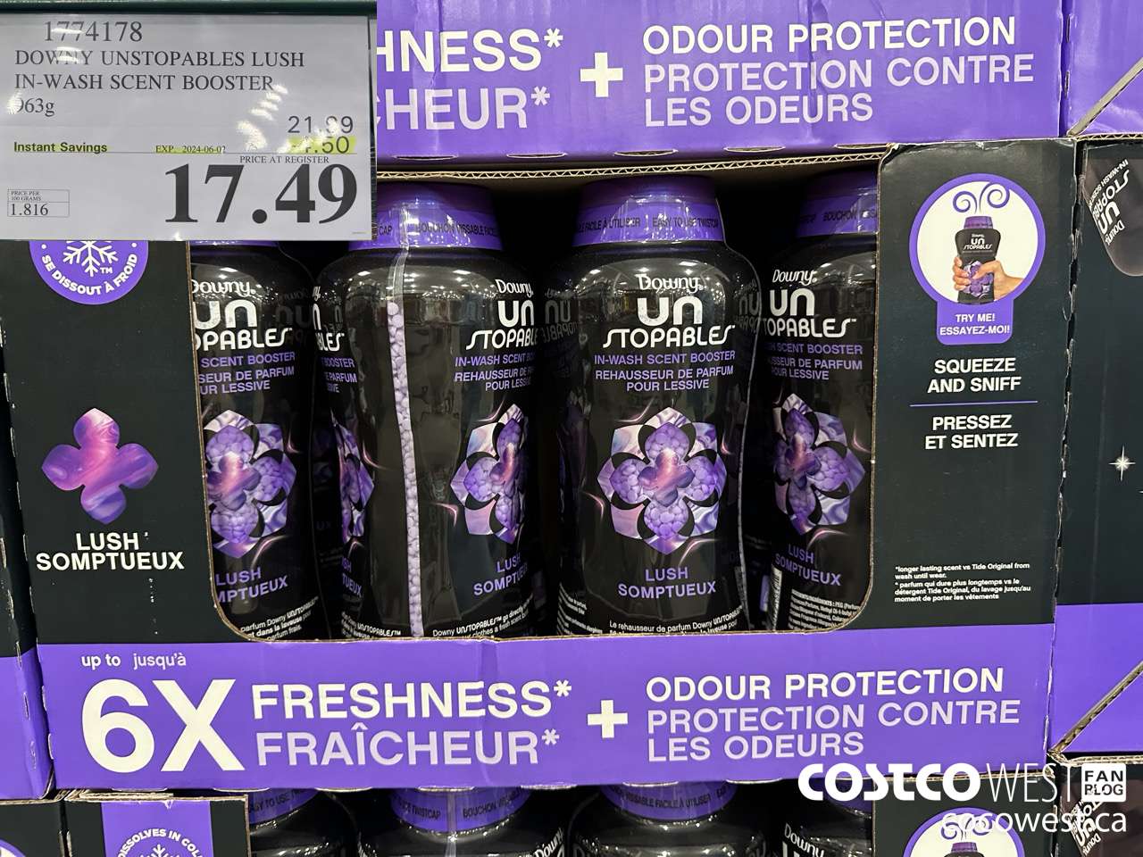 1774178 DOWNY UNSTOPABLES LUSH IN-WASH SCENT BOOSTER 963G ($4.50 INSTANT SAVINGS EXPIRES ON 2024-06-02) $17.49