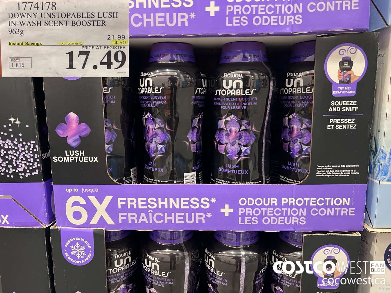 1774178 DOWNY UNSTOPABLES LUSH IN-WASH SCENT BOOSTER 963G ($4.50 INSTANT SAVINGS EXPIRES ON 2024-06-02) $17.49