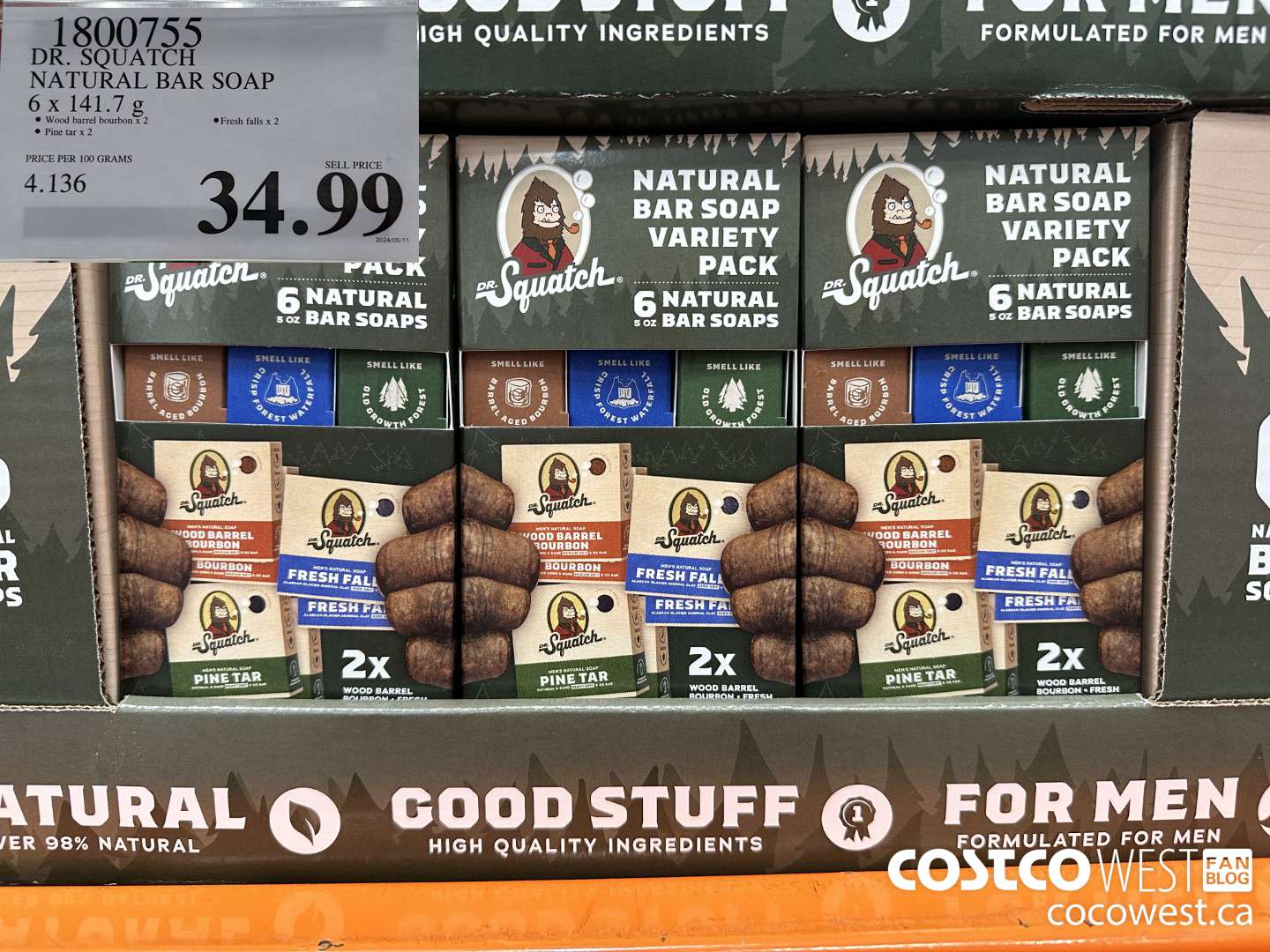 1800755 DR. SQUATCH NATURAL BAR SOAP 6 X 141.7 G $34.99