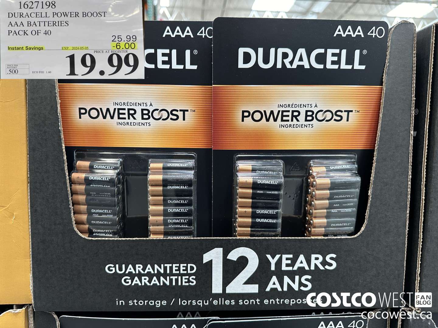 1627198 DURACELL POWER BOOST AAA BATTERIES PACK OF 40 ($6.00 INSTANT SAVINGS EXPIRES ON 2024-05-05) $19.99