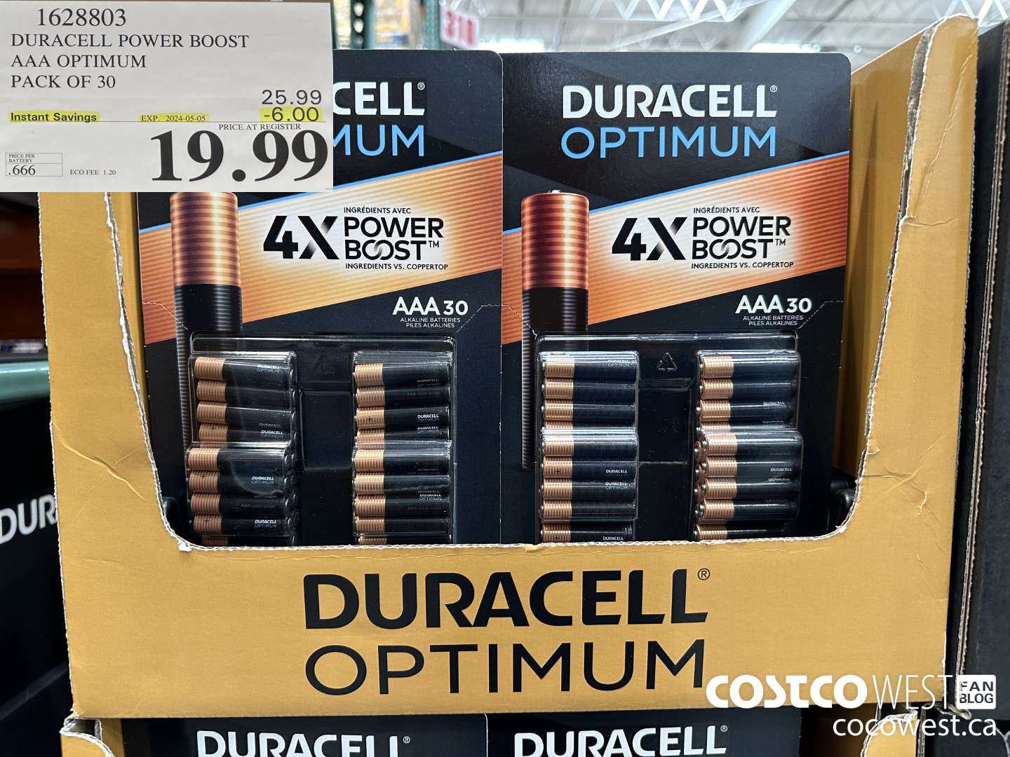 1628803 DURACELL POWER BOOST AAA OPTIMUM PACK OF 30 ($6.00 INSTANT SAVINGS EXPIRES ON 2024-05-05) $19.99