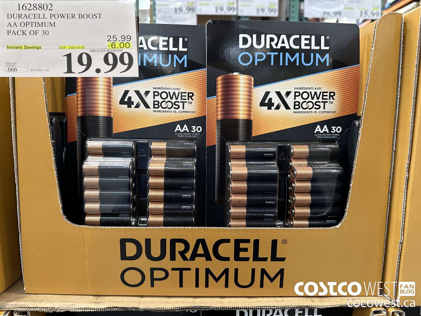 1628802 DURACELL POWER BOOST AA OPTIMUM PACK OF 30 ($6.00 INSTANT SAVINGS EXPIRES ON 2024-05-05) $19.99