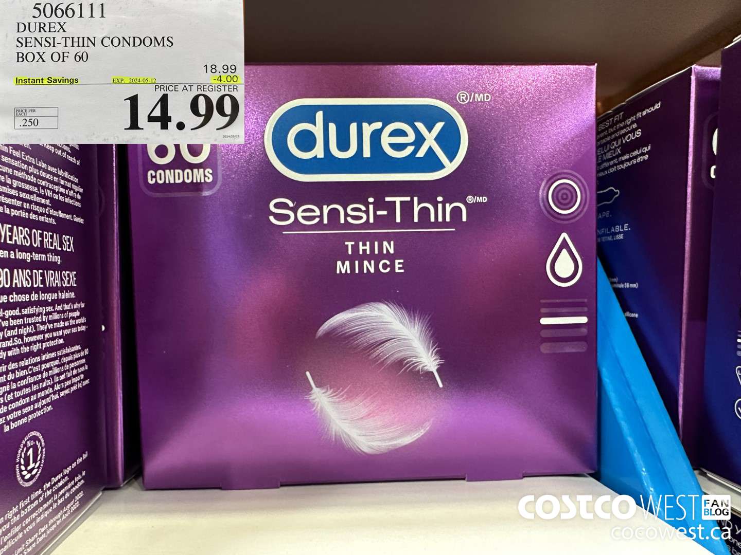 5066111 DUREX SENSI-THIN CONDOMS BOX OF 60 ($4.00 INSTANT SAVINGS EXPIRES ON 2024-05-12) $14.99