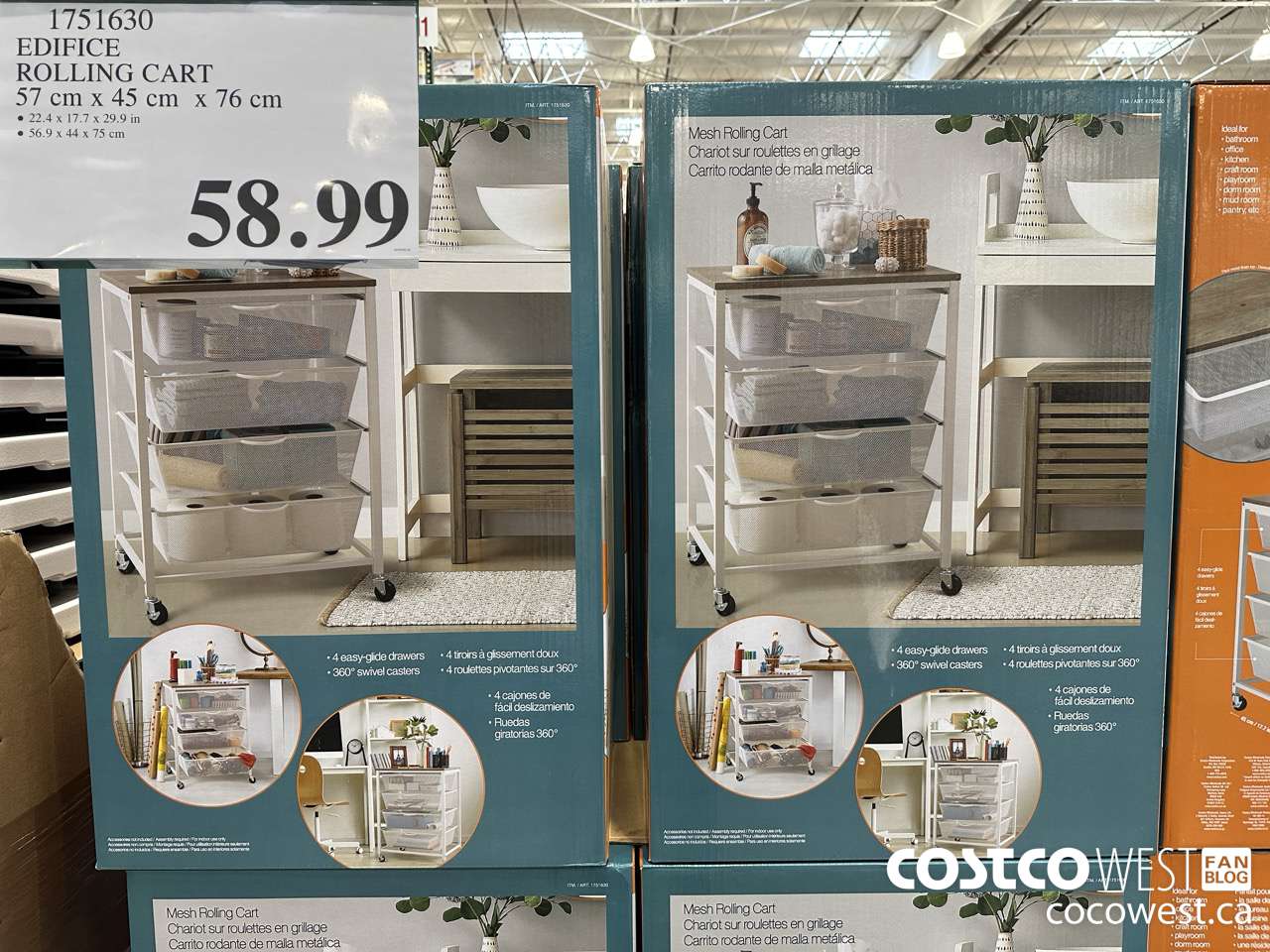 1751630 EDIFICE ROLLING CART 57cm x 45cm x 76cm $58.99