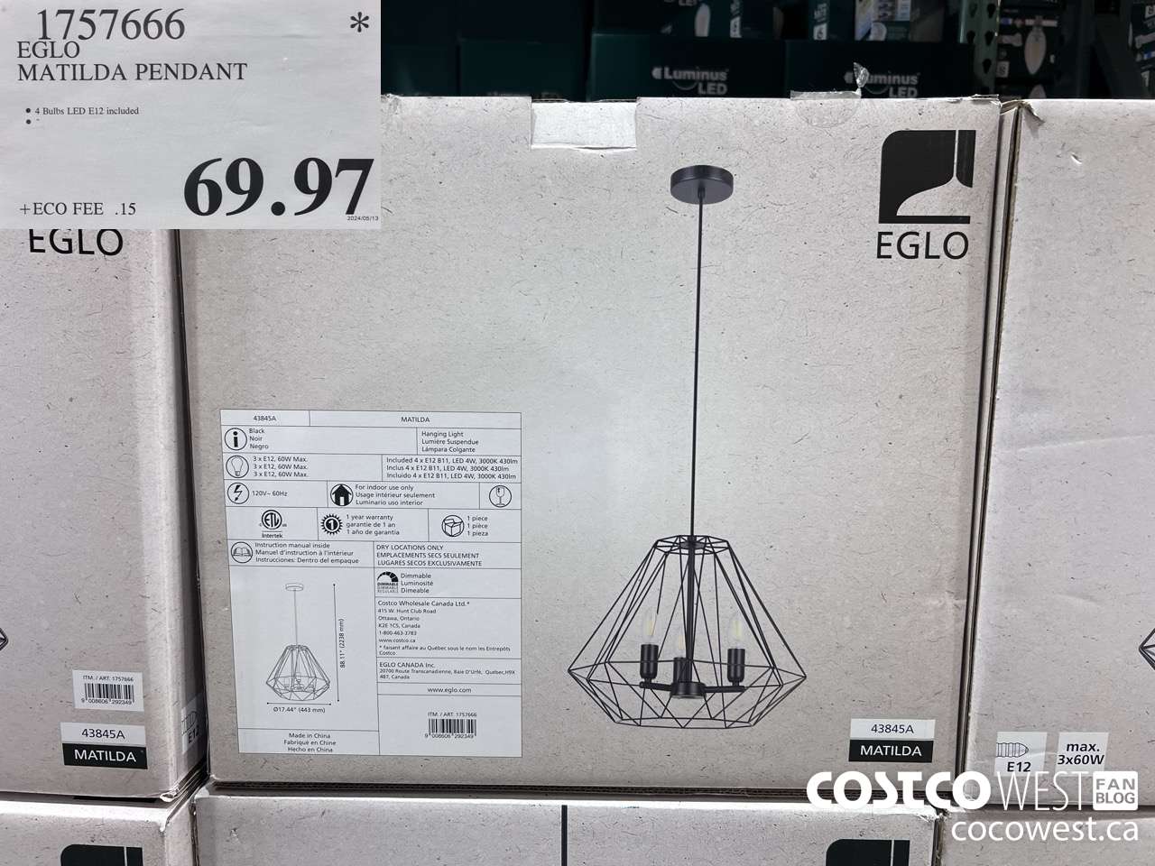 1757666 EGLO MATILDA PENDANT $69.97