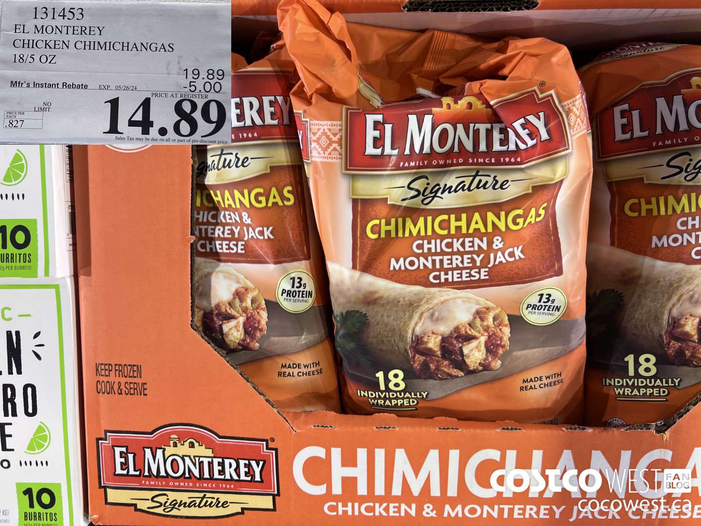 131453 EL MONTEREY CHICKEN CHIMICHANGAS 18/5OZ ($5.00 INSTANT SAVINGS EXPIRES ON 2024-05-26) $14.89