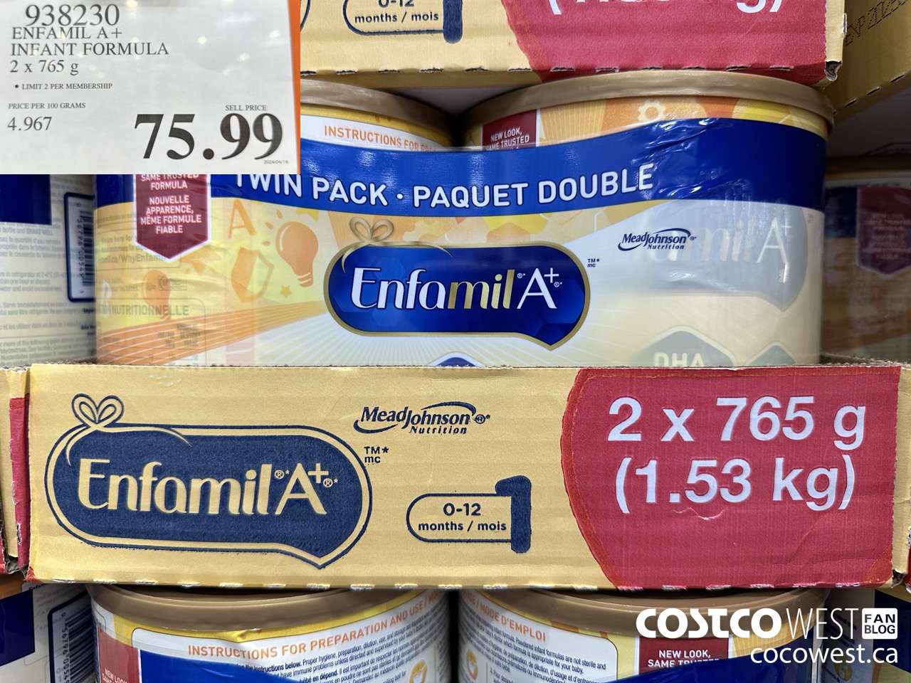 938230 ENFAMIL A+ INFANT FORMULA 2 X 765 G $75.99
