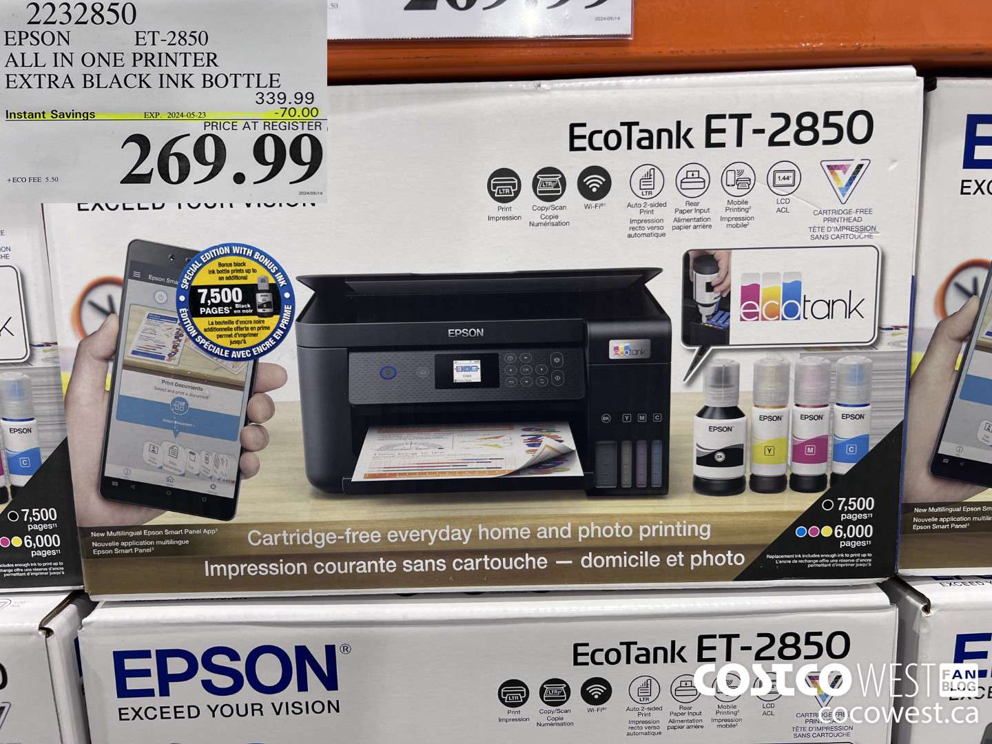 2232850 EPSON ET-2850 ALL IN ONE PRINTER EXTRA BLACK INK BOTTLE ($70.00 INSTANT SAVINGS EXPIRES ON 2024-05-23) $269.99